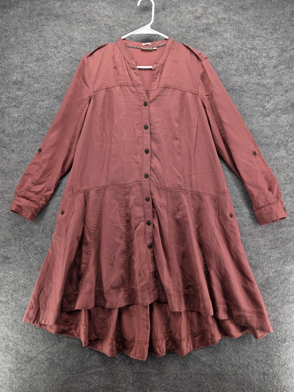 Holding Horses Dress Womens 8 Pink Button Front Long Sleeve High Low Hem Tunic